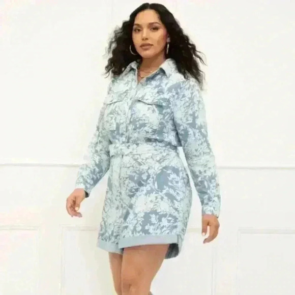 Eloquii Elements Floral Denim Romper 22 - Picture 1 of 12